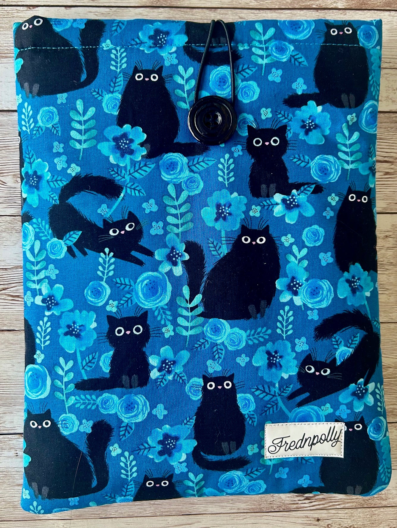 Black Cats on Blue Floral padded book/tablet sleeve