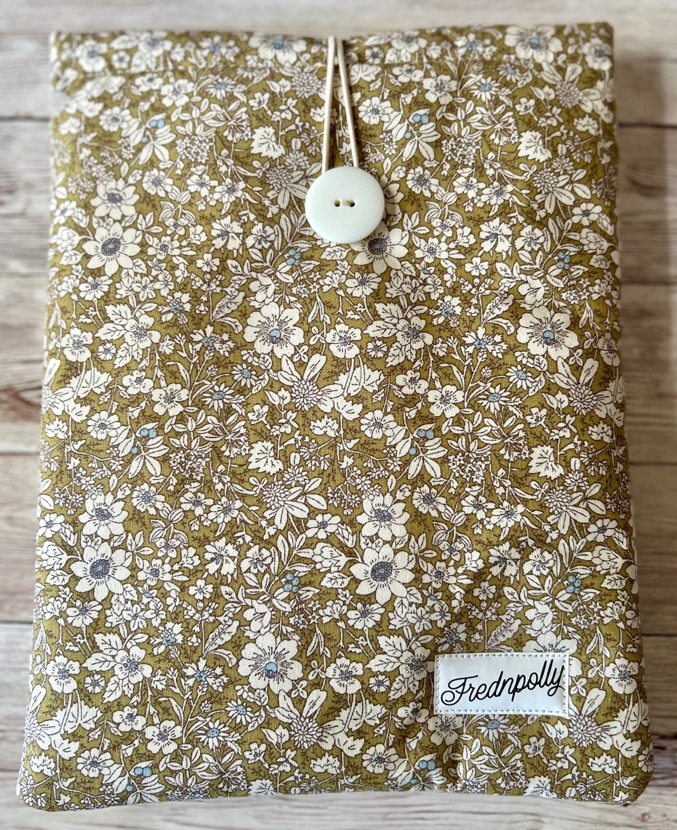 Olive Green White Floral padded book sleeve/tablet cover