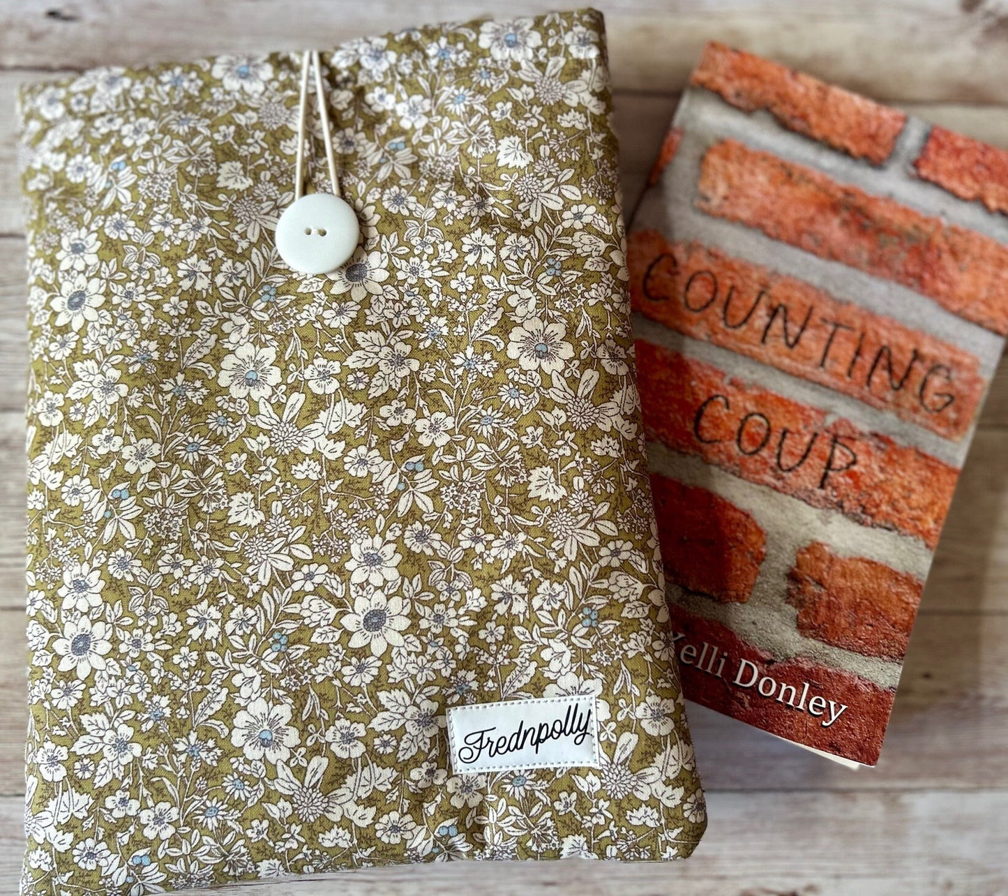 Olive Green White Floral padded book sleeve/tablet cover